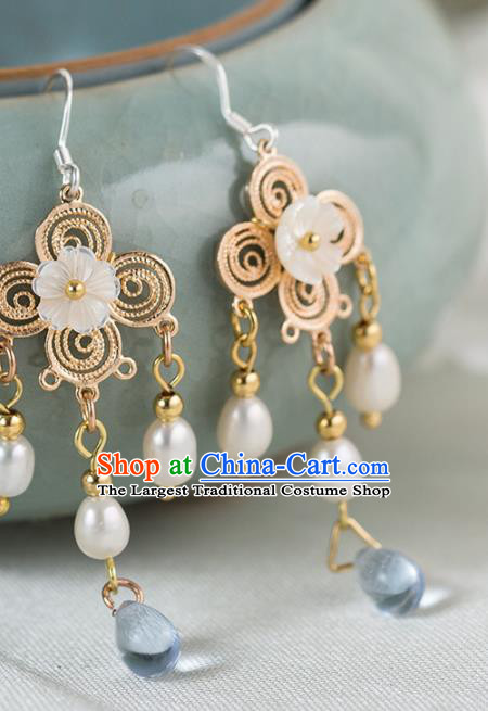 Handmade Chinese Classical Hanfu Pearls Tassel Earrings Ancient Palace Ear Accessories for Women