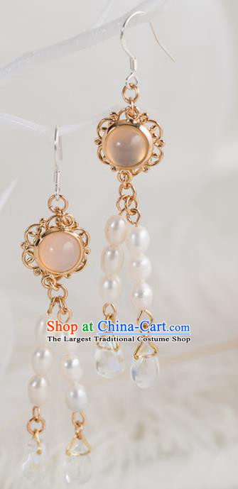 Handmade Chinese Classical Hanfu Pearls Earrings Ancient Palace Ear Accessories for Women