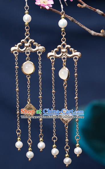 Handmade Chinese Classical Hanfu Chalcedony Earrings Ancient Palace Ear Accessories for Women