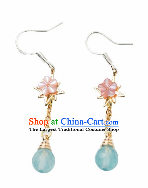 Handmade Chinese Classical Hanfu Blue Bead Earrings Ancient Palace Ear Accessories for Women