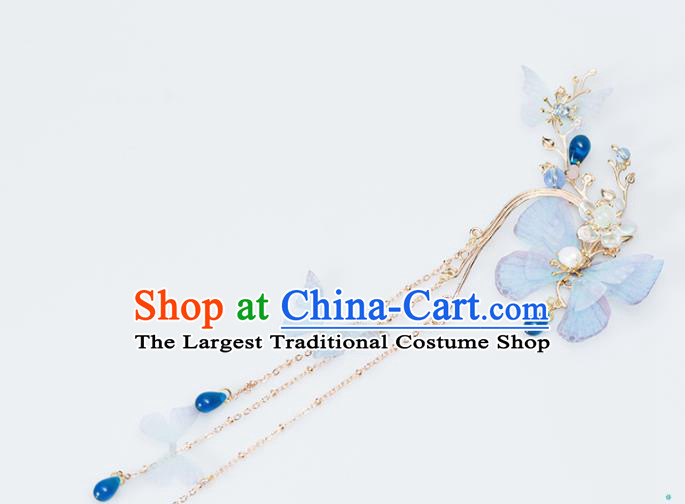 Handmade Chinese Classical Hanfu Blue Butterfly Earrings Ancient Palace Ear Accessories for Women