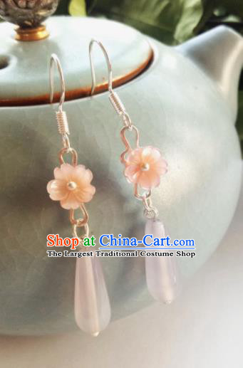 Handmade Chinese Classical Pink Shell Earrings Ancient Palace Hanfu Ear Accessories for Women