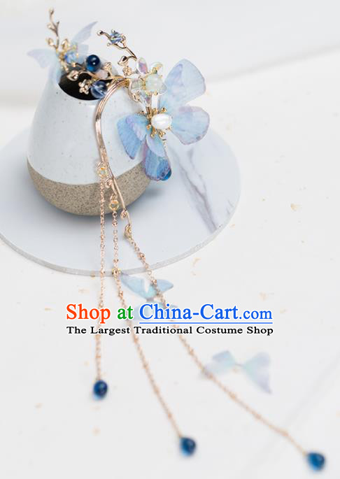 Handmade Chinese Classical Hanfu Blue Butterfly Earrings Ancient Palace Ear Accessories for Women