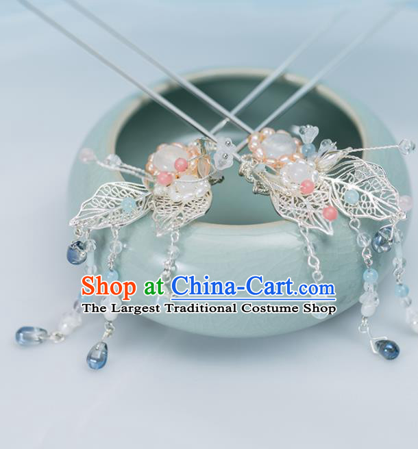 Chinese Handmade Hanfu Pearls Hairpins Ancient Princess Hair Accessories Headwear for Women