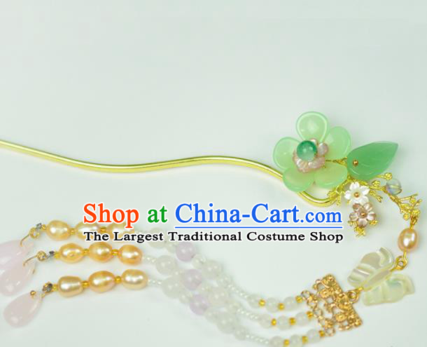 Chinese Handmade Hanfu Green Flower Hairpins Ancient Princess Hair Accessories Headwear for Women