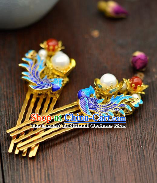 Chinese Handmade Hanfu Cloisonne Phoenix Hair Combs Hairpins Ancient Princess Hair Accessories Headwear for Women