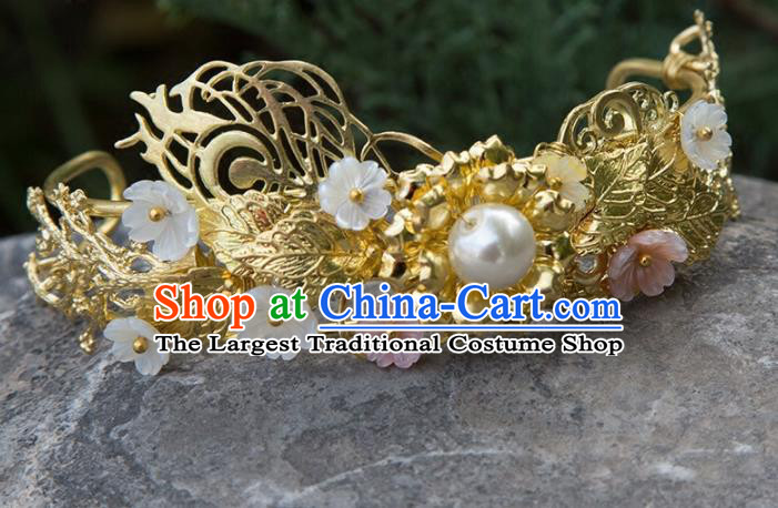 Chinese Handmade Hanfu Golden Hair Crown Hairpins Ancient Princess Hair Accessories Headwear for Women