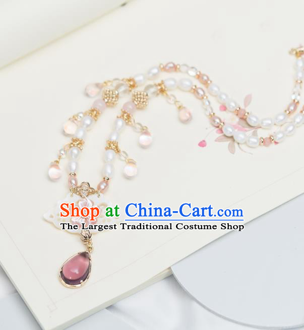 Handmade Chinese Classical Shell Necklace Ancient Palace Hanfu Pearls Necklet Accessories for Women