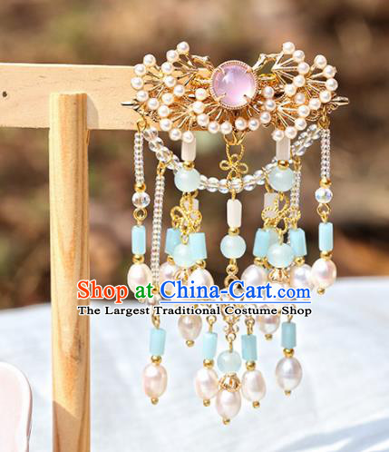 Chinese Handmade Hanfu Pearls Pine Tassel Hairpins Ancient Princess Hair Accessories Headwear for Women