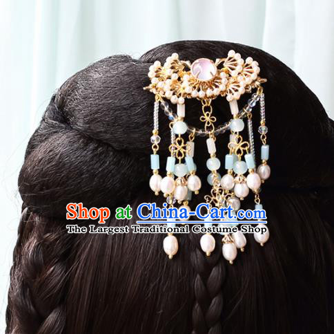 Chinese Handmade Hanfu Pearls Pine Tassel Hairpins Ancient Princess Hair Accessories Headwear for Women
