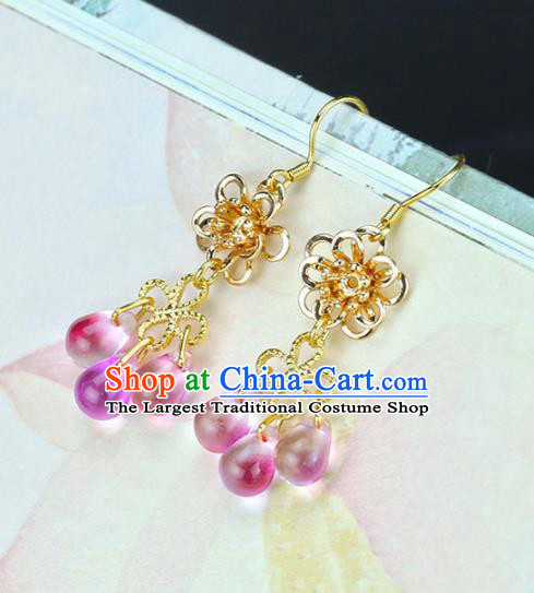 Handmade Chinese Classical Rosy Earrings Ancient Palace Hanfu Ear Accessories for Women