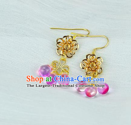 Handmade Chinese Classical Rosy Earrings Ancient Palace Hanfu Ear Accessories for Women
