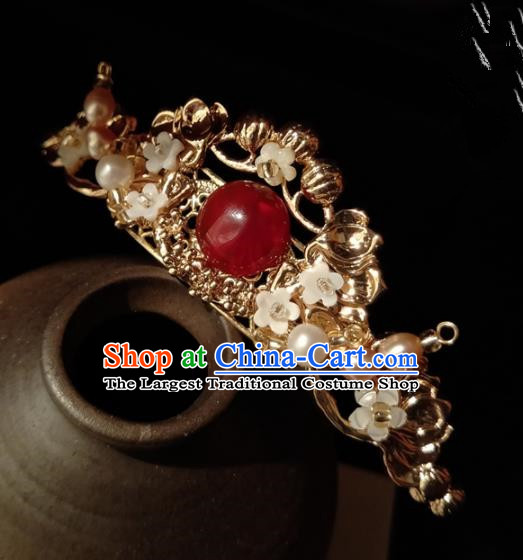 Chinese Handmade Hanfu Hairpins Red Chalcedony Hair Crown Ancient Palace Princess Hair Accessories Headwear for Women