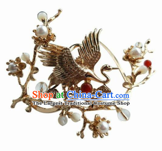 Chinese Handmade Hanfu Golden Crane Tassel Hairpins Ancient Palace Princess Hair Accessories Headwear for Women