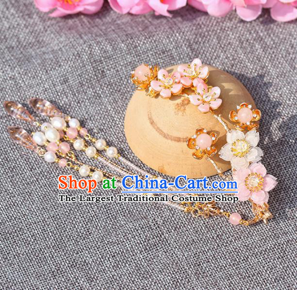 Chinese Handmade Hanfu Pink Flowers Hair Claw Hairpins Ancient Princess Hair Accessories Headwear for Women