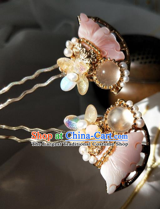 Chinese Handmade Hanfu Pink Shell Hair Clip Hairpins Ancient Palace Princess Hair Accessories Headwear for Women