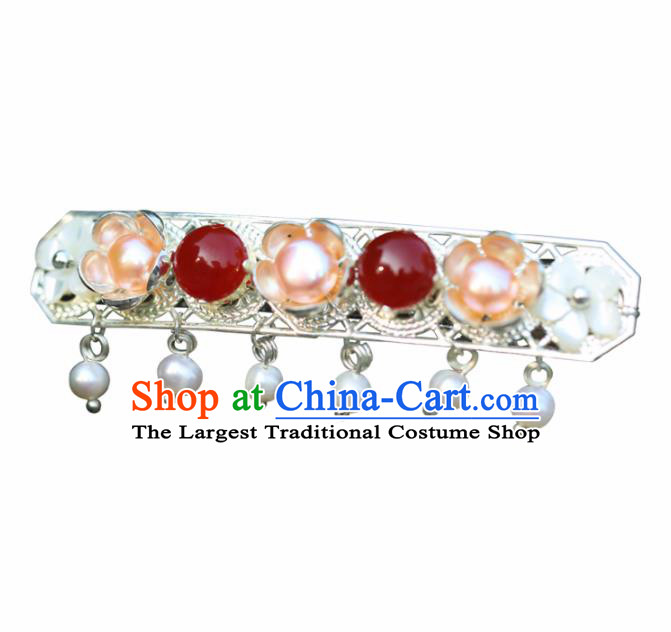 Chinese Handmade Hanfu Agate Pearls Hair Clip Hairpins Ancient Palace Princess Hair Accessories Headwear for Women