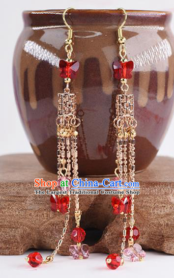 Handmade Chinese Classical Red Crystal Earrings Ancient Palace Hanfu Ear Accessories for Women