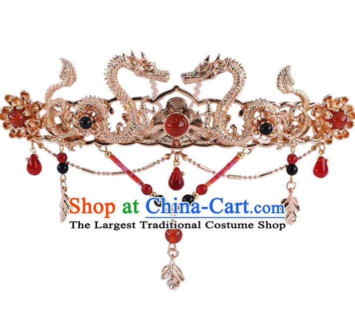 Chinese Handmade Palace Dragons Tassel Hair Crown Hairpins Ancient Princess Hanfu Hair Accessories Headwear for Women