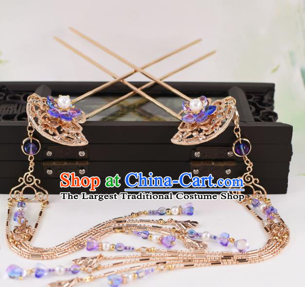 Chinese Handmade Palace Hair Crown Tassel Hairpins Ancient Princess Hanfu Hair Accessories Headwear for Women
