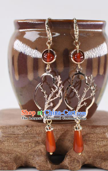 Handmade Chinese Classical Red Agate Earrings Ancient Palace Hanfu Ear Accessories for Women