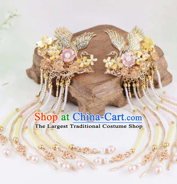 Chinese Handmade Palace Golden Cranes Hair Claw Hairpins Ancient Princess Hanfu Hair Accessories Headwear for Women