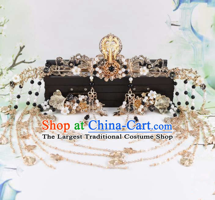 Chinese Handmade Palace Aventurine Hair Crown Hairpins Ancient Princess Hanfu Hair Accessories Headwear for Women