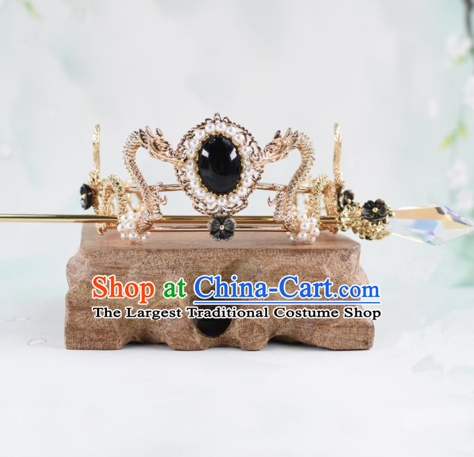 Chinese Traditional Hair Accessories Ancient Swordsman Prince Dragons Hairdo Crown for Men