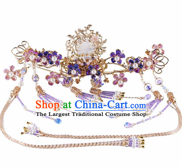 Chinese Handmade Palace Purple Plum Blossom Hair Crown Hairpins Ancient Princess Hanfu Hair Accessories Headwear for Women