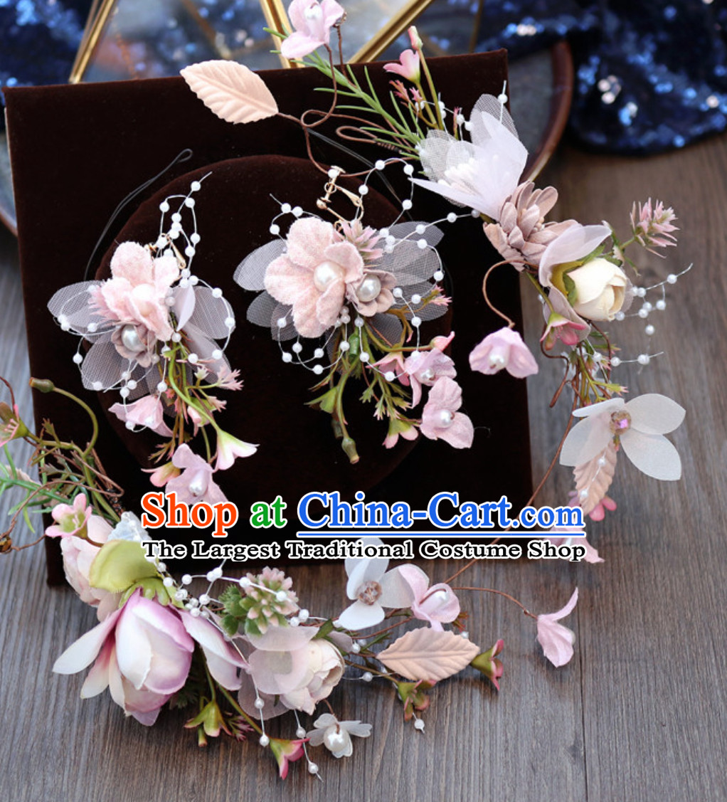 Beautiful Handmade Flower Head Wear Garland Hair Decoration and Earrings for Women