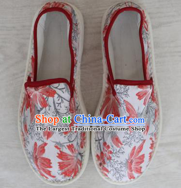 Chinese Handmade Printing Red Butterfly Cloth Shoes Traditional National Shoes Ancient Princess Hanfu Shoes for Women