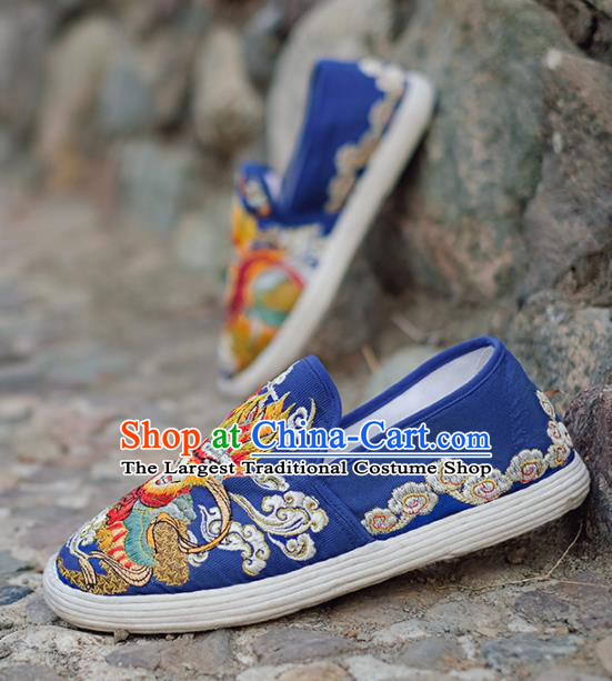 Chinese Handmade Embroidered Blue Cloth Shoes Traditional National Shoes Ancient Hanfu Shoes for Women