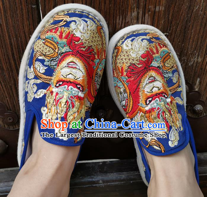 Chinese Handmade Embroidered Blue Cloth Shoes Traditional National Shoes Ancient Hanfu Shoes for Women