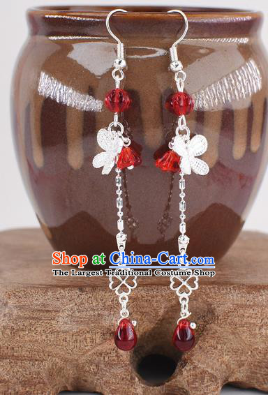 Handmade Chinese Classical Crystal Butterfly Earrings Ancient Palace Hanfu Ear Accessories for Women