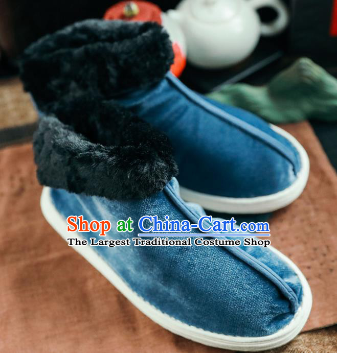 Chinese Handmade Blue Cloth Boots Traditional National Shoes Ancient Princess Hanfu Shoes for Women