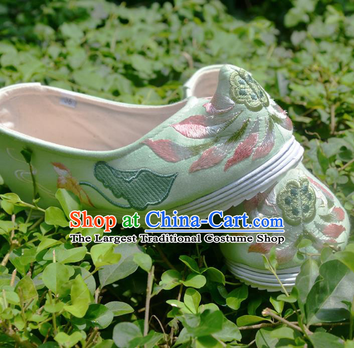 Chinese Handmade Satin Shoes Traditional National Shoes Ancient Princess Embroidered Green Hanfu Shoes for Women
