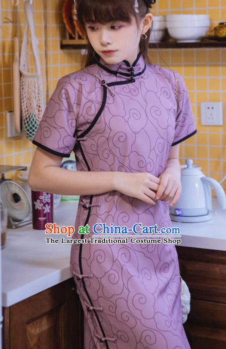 Chinese National Purple Cheongsam Traditional Classical Tang Suit Qipao Dress for Women