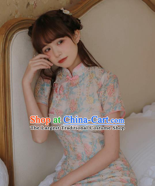 Chinese Classical National Printing Cheongsam Traditional Tang Suit Qipao Dress for Women