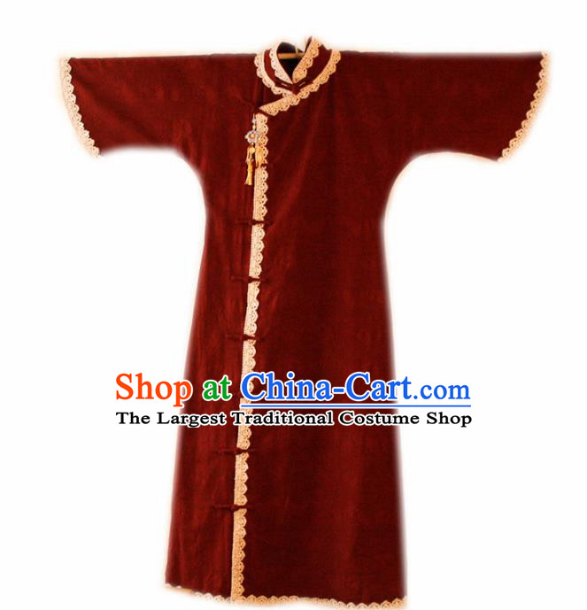 Chinese National Red Cheongsam Traditional Classical Tang Suit Qipao Dress for Women