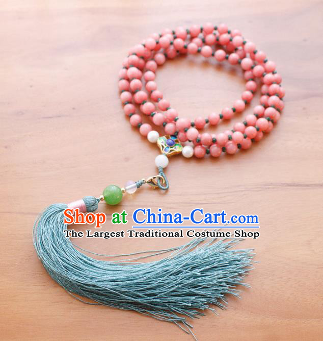 Chinese Handmade Palace Pink Beads Accessories Ancient Queen Tassel Brooch Headwear for Women