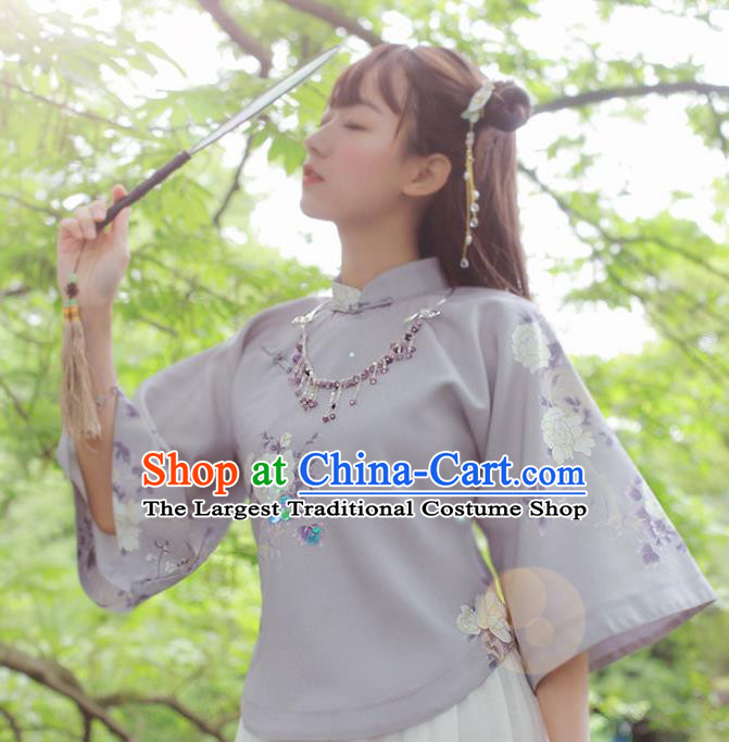 Chinese National Classical Purple Blouse Traditional Tang Suit Upper Outer Garment for Women