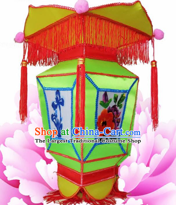 Handmade Chinese Painting Green Palace Lanterns Traditional Lantern Ancient Ceiling Lamp