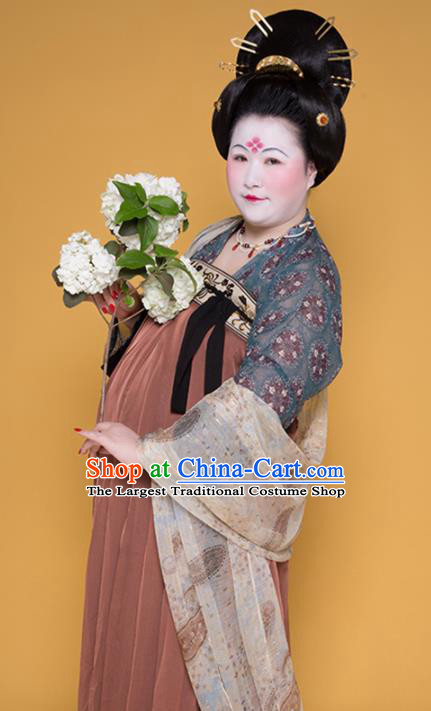 Traditional Chinese Tang Dynasty Large Size Historical Costume Ancient Imperial Consort Hanfu Dress for Women