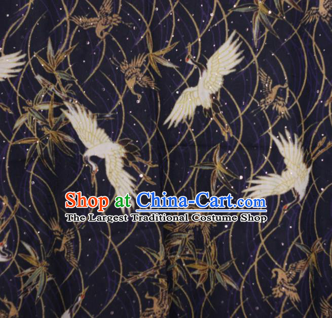 Chinese Traditional Satin Fabric Material Classical Cranes Pattern Design Navy Brocade Cheongsam Silk Fabric