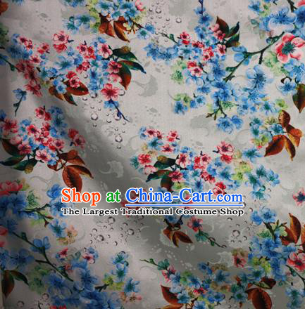 Chinese Traditional Fabric Classical Blue Peach Blossom Pattern Design Brocade Cheongsam Satin Material Silk Fabric