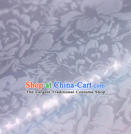 Chinese Traditional Cheongsam Fabric Classical Peony Pattern Design White Brocade Satin Material Silk Fabric