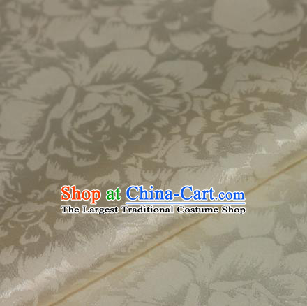 Chinese Traditional Cheongsam Fabric Classical Peony Pattern Design Beige Brocade Satin Material Silk Fabric