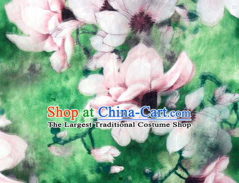 Chinese Traditional Cheongsam Fabric Classical Yulan Magnolia Pattern Green Brocade Satin Material Silk Fabric