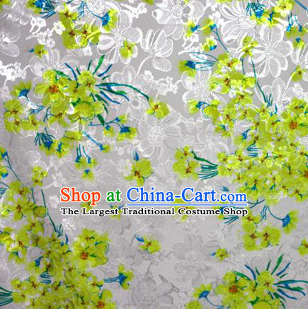 Chinese Traditional Hanfu Royal Printing Yellow Plum Blossom Pattern Brocade Material Cheongsam Classical Fabric Satin Silk Fabric