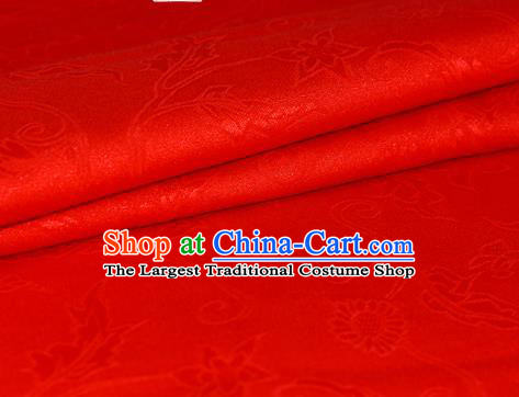 Chinese Traditional Hanfu Royal Daisy Pattern Red Brocade Material Cheongsam Classical Fabric Satin Silk Fabric